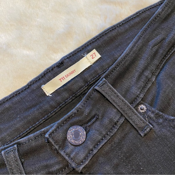 (27) Levi’s 711 Skinny Mid-Rise Jeans Black Distressed Midrise Slim Fit - Picture 4 of 12